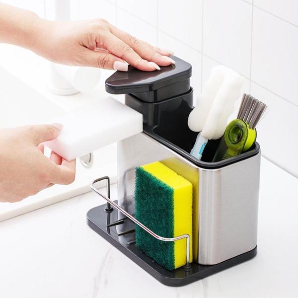 Imagem de Organizador Aço Inoxidável Com Dispenser De Detergente Pia Cozinha