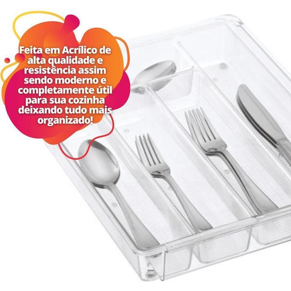 Imagem de Organizador Acrílico Talheres Gaveta 5 Divisórias 27X35Cm