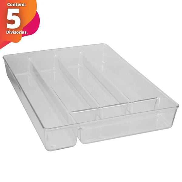 Imagem de Organizador Acrílico Talheres Gaveta C/ 5 Divisórias 27x35cm