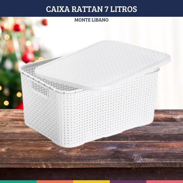 Imagem de Organizador Caixa com Tampa Rattan Branco 7Lts Monte Libano