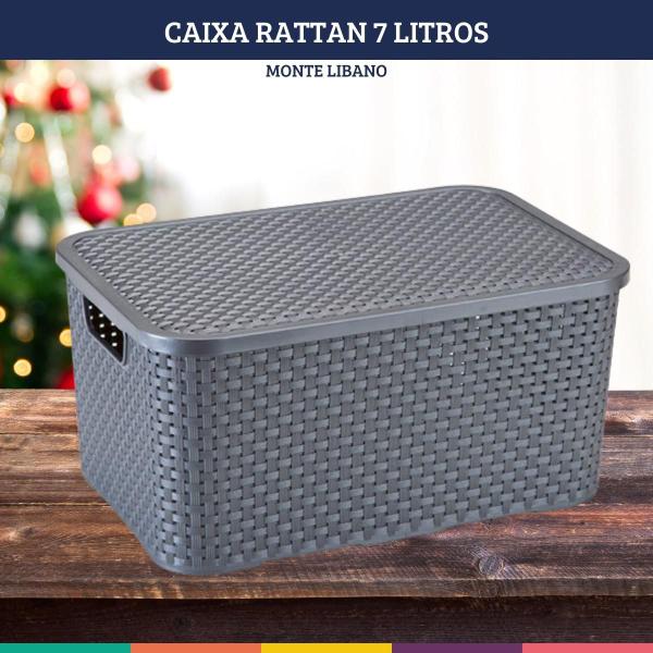 Imagem de Organizador Caixa com Tampa Rattan Grafite 7Lts Monte Libano