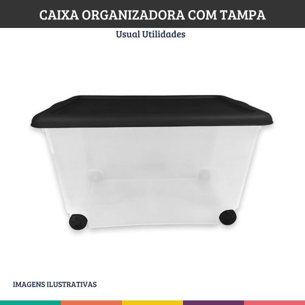 Imagem de Organizador Cesto Translucido Tampa Preta 50 Litros Usual