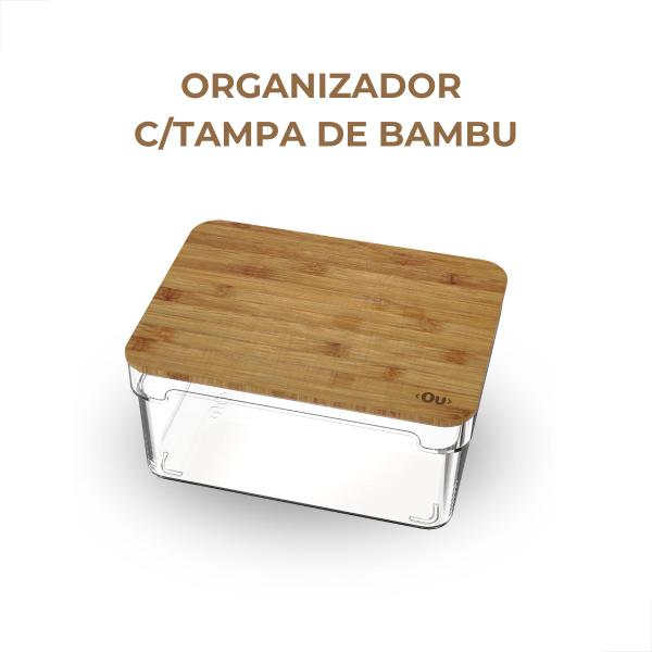 Imagem de Organizador Clear 3l Tampa De Bambu Armário Cozinha Ou