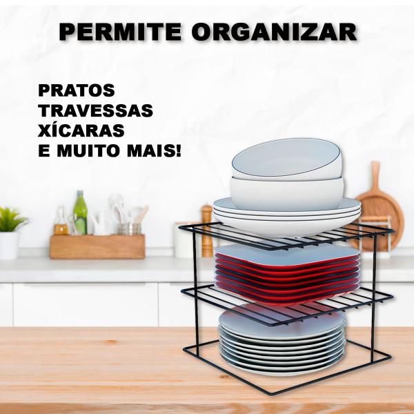 Imagem de Organizador de Armário Prateleira Para Pratos Cozinha Aço Epóxi