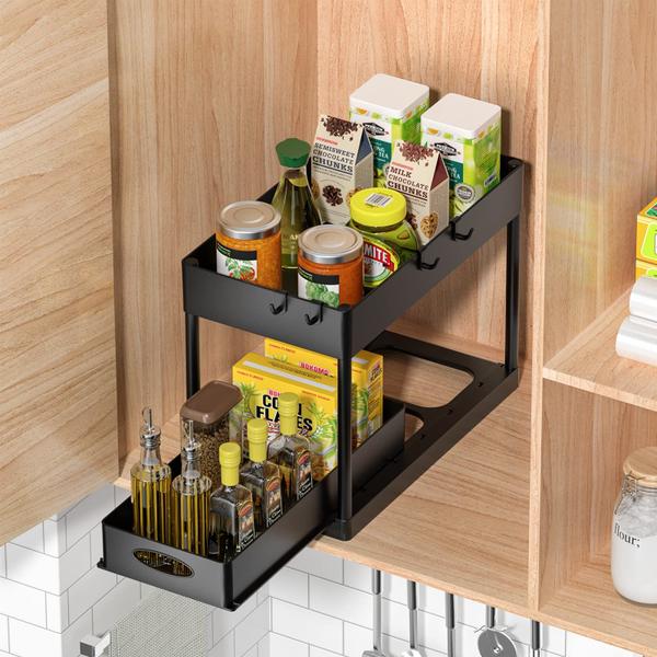 Imagem de Organizador de armários Under Sink PUILUO 2, conjunto de 2 camadas, preto