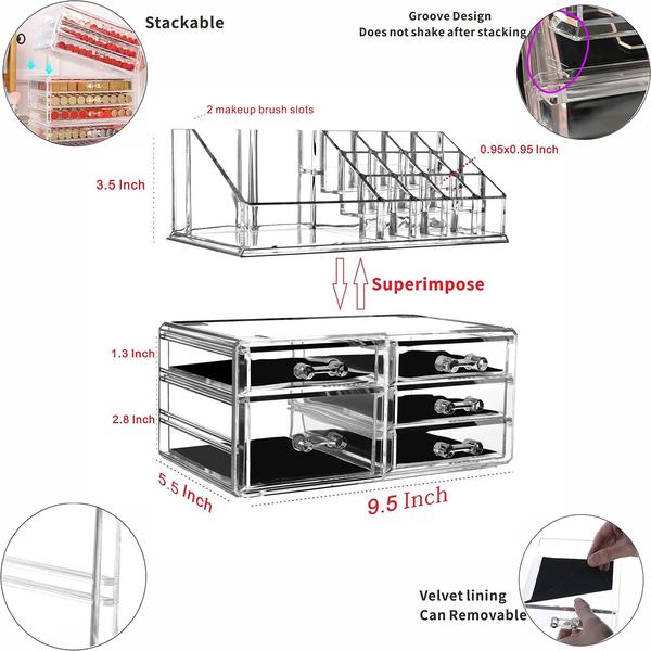 Imagem de Organizador de armazenamento de maquiagem Cq acrylic Clear com 5 gavetas (pacote com 2)