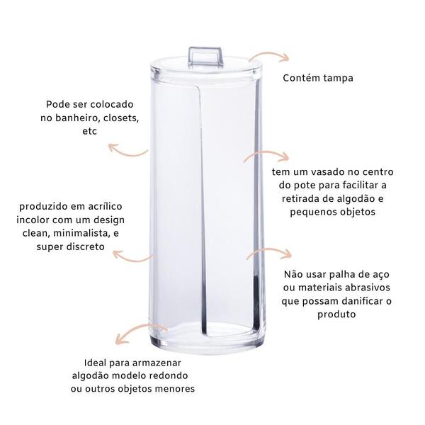 Imagem de Organizador De Bancada Porta Algodão Transparente Com Tampa