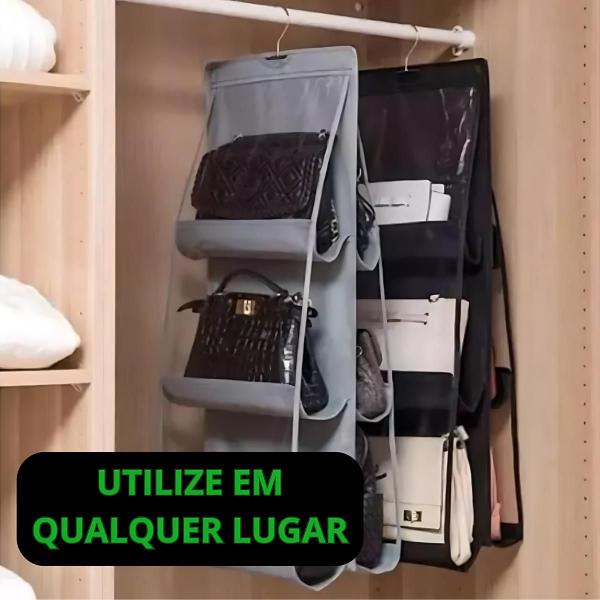 Imagem de Organizador De Bolsas cabide Para Guarda Roupa Com 6 Nichos Suporte Cabideiro Multiuso Organizadora de Closet Sapato Bolsa Roupas Cabide Para Pendurar