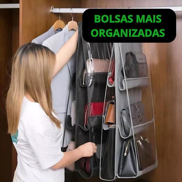 Imagem de Organizador De Bolsas cabide Para Guarda Roupa Com 6 Nichos Suporte Cabideiro Multiuso Organizadora de Closet Sapato Bolsa Roupas Cabide Para Pendurar