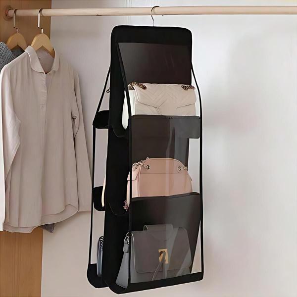 Imagem de Organizador De Bolsas cabide Para Guarda Roupa Com 6 Nichos Suporte Cabideiro Multiuso Organizadora de Closet Sapato Bolsa Roupas Cabide Para Pendurar