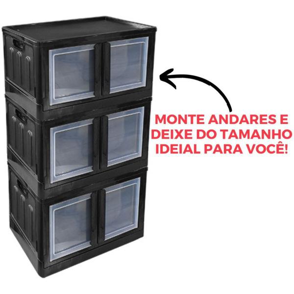 Imagem de Organizador De Caixa Desmontável Com Porta Dupla Preto 75 Litros Pra Armazenamento