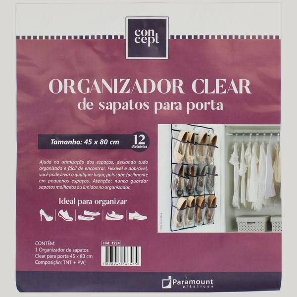 Imagem de Organizador De Calçados Clear Para Porta Com 12 Divisórias Colmeia