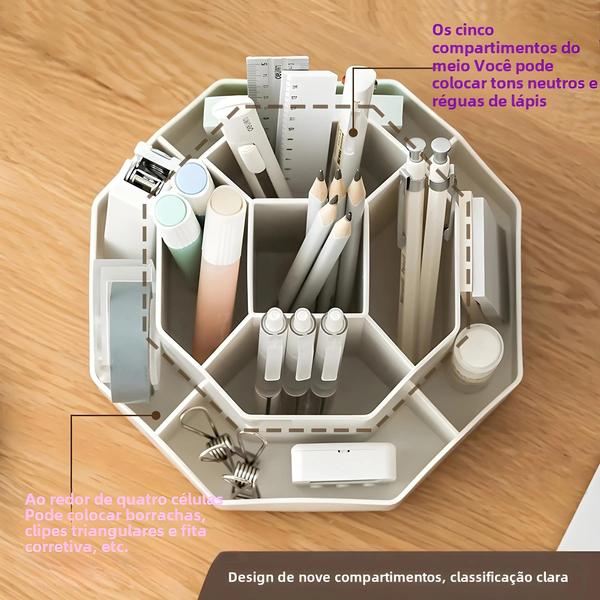 Imagem de Organizador de Canetas e Lápis com 9 Grades e Suporte Giratório 360° - Grande Capacidade