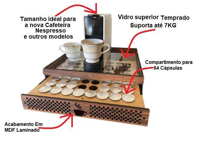 Imagem de Organizador de Cápsulas Bandeja Com Vidro Superior Ultra Resistente Para Maquinas Nespresso Design Zeus MDF