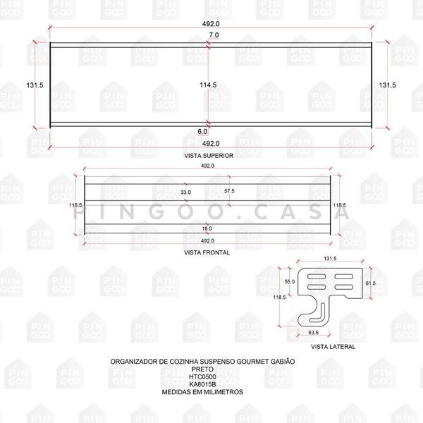 Imagem de Organizador De Cozinha Suspenso Gourmet Gavião Pingoo.casa - Preto