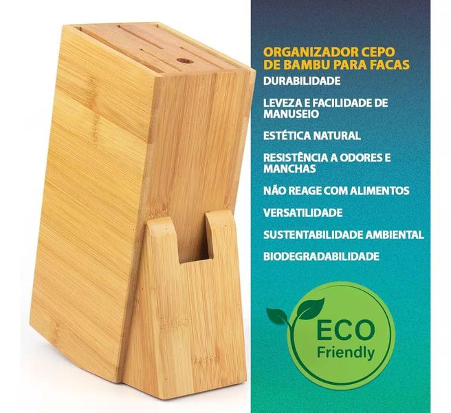 Imagem de Organizador De Facas Bambu Cepo Suporte De Faca Bancada Porta Faqueiro Tesoura Cozinha Decoração