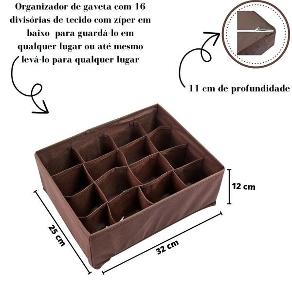 Imagem de Organizador de gavetas multiuso com 16 divisórias em tecido tnt