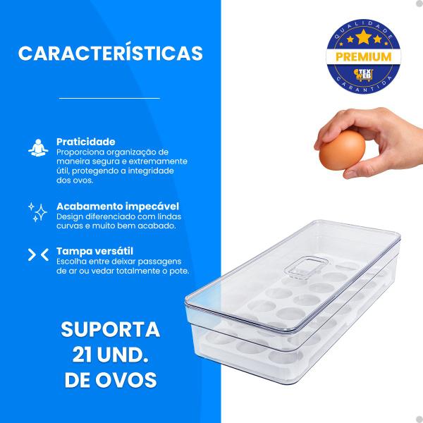 Imagem de Organizador De Geladeira Acrílico 21 Ovos Porta Ovo Kit 2