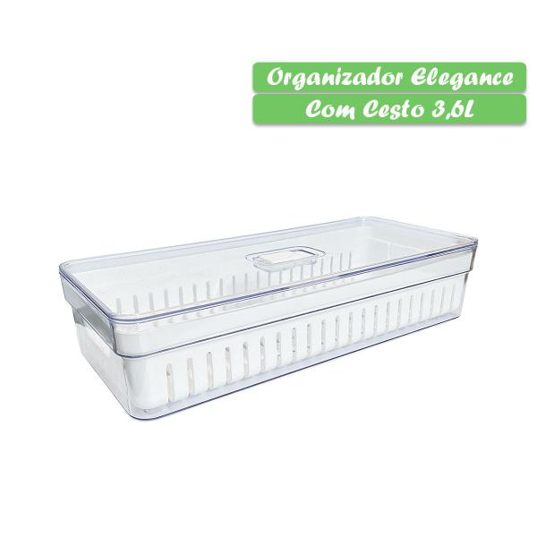 Imagem de Organizador De Geladeira Cesto Prático Alimentos Verduras Frutas Com Escorredor Interno 3,6L C/Tampa