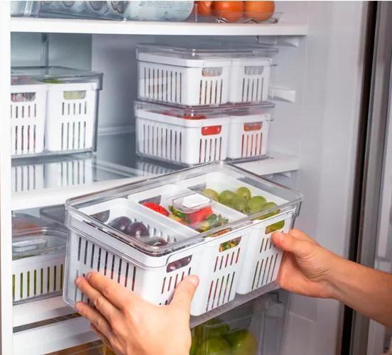 Organizador de geladeira clear fresh triplo 5l com 3 cestos ou Organizador de geladeira clear fresh triplo 5l com 3 cestos ou