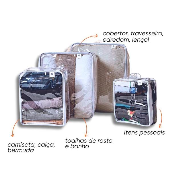 Imagem de Organizador de Guarda Roupa Transparente Resistente C/Alça 4 Peças 