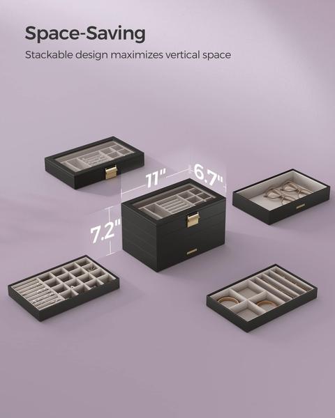 Imagem de Organizador de joias SONGMICS Caixa de gaveta empilhável de 4 camadas preta