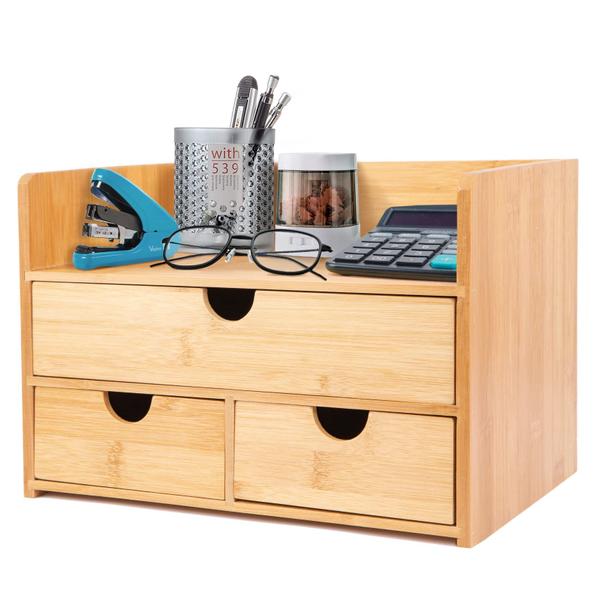 Imagem de Organizador de Mesa de Bambu com Gavetas - Organizador de Desktop com Gavetas - Gavetas de Armazenamento de Área de Trabalho - Organizadores e Armazenamento de Balcão de Banheiro, Mesa Mini Pequeno Armazenamento de Gavetas Cozinha Bancada Organizar