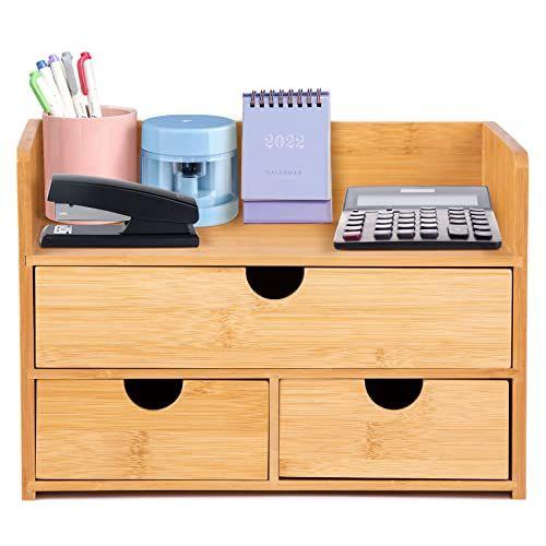 Imagem de Organizador de Mesa de Bambu com Gavetas - Organizador de Desktop com Gavetas - Gavetas de Armazenamento de Área de Trabalho - Organizadores e Armazenamento de Balcão de Banheiro, Mesa Mini Pequeno Armazenamento de Gavetas Cozinha Bancada Organizar