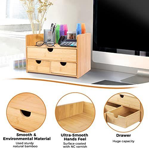 Imagem de Organizador de Mesa de Bambu com Gavetas - Organizador de Desktop com Gavetas - Gavetas de Armazenamento de Área de Trabalho - Organizadores e Armazenamento de Balcão de Banheiro, Mesa Mini Pequeno Armazenamento de Gavetas Cozinha Bancada Organizar