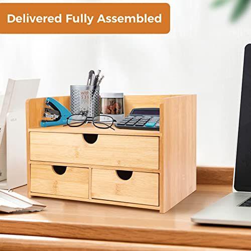 Imagem de Organizador de Mesa de Bambu com Gavetas - Organizador de Desktop com Gavetas - Gavetas de Armazenamento de Área de Trabalho - Organizadores e Armazenamento de Balcão de Banheiro, Mesa Mini Pequeno Armazenamento de Gavetas Cozinha Bancada Organizar