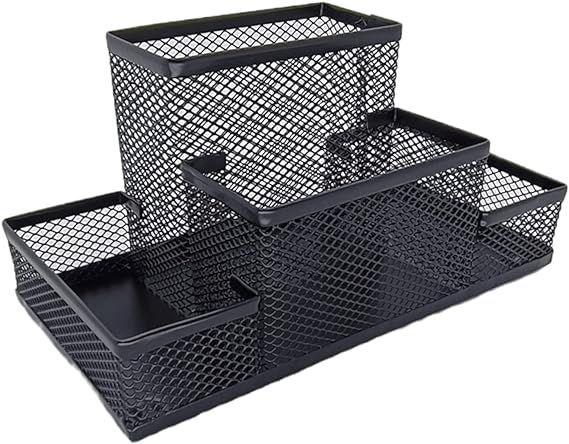 Imagem de Organizador De Mesa Metal Aramado Porta Papel Canetas Clips Cor Preto