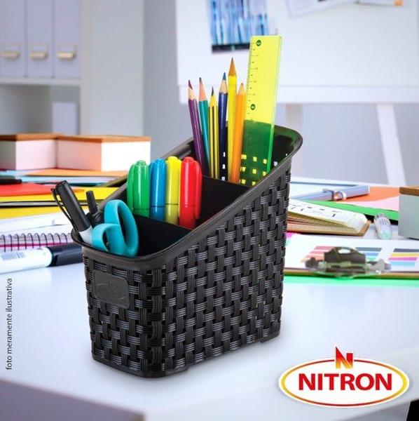 Imagem de Organizador de Mesa Talheres Caneta Lápis Multiuso Rattan 3 Divisórias de Plástico Resistente Nitron