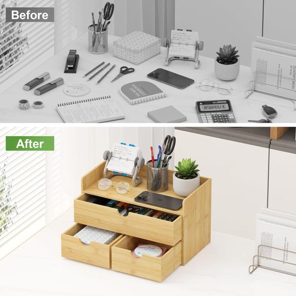 Imagem de Organizador de mesa Wisdture Bamboo Desktop com 3 gavetas