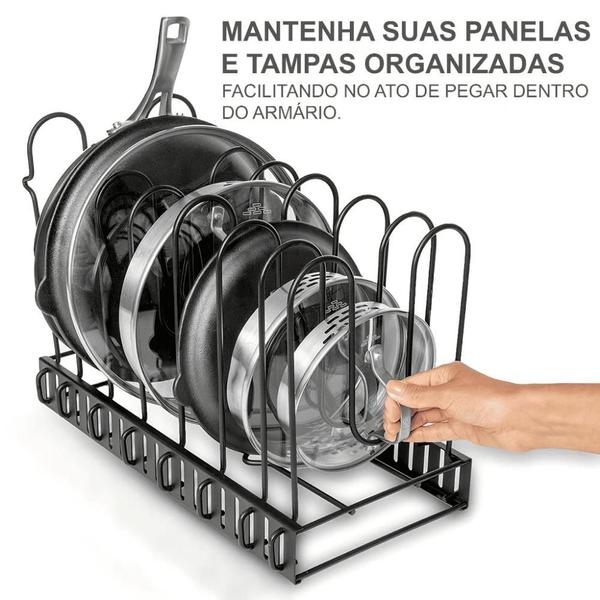 Imagem de Organizador De Panelas No Armário Porta Panela Suporte Para Tampas Organizado Armario Cozinha Casa