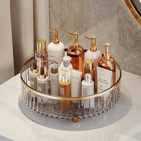 Imagem de Organizador de Perfume Giratório de Luxo com Bandeja de Armazenamento de Cosméticos - 1/2 Camadas