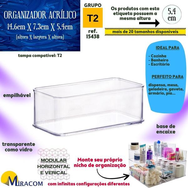 Imagem de Organizador de plástico acrílico 14,6 x 7,3 x 5,45 cm H1 5 unidades Plasutil ref.15438