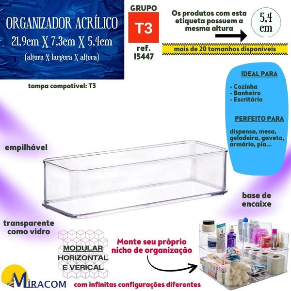 Imagem de Organizador de plástico acrílico 21,9 x 7,3 x 5,45 cm H1 4 unidades Plasutil ref.15447