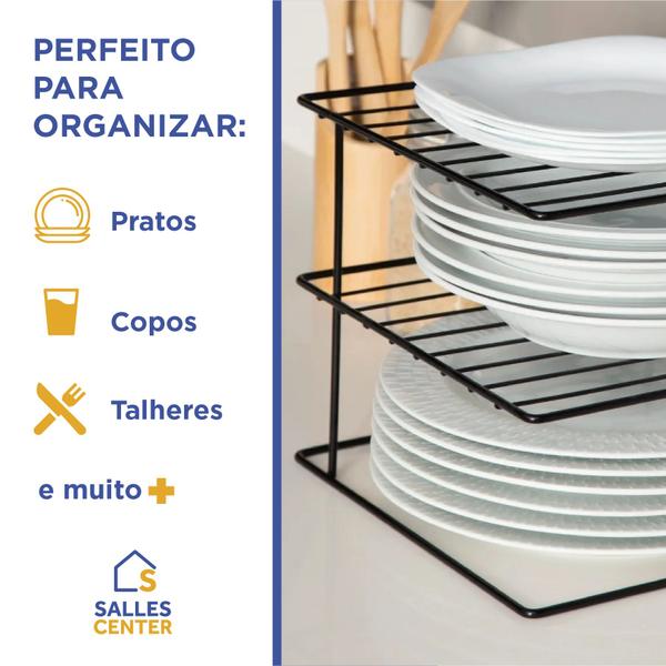 Imagem de Organizador De Pratos Armário Cozinha Aramado Aço Reforçado