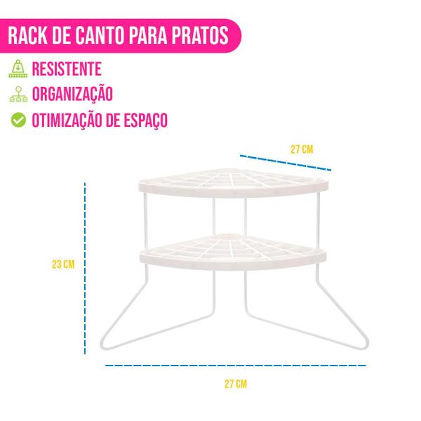 Imagem de Organizador de Pratos Rack de Canto P/ Armário Cozinha Compacto Andares P/ Pouco Espaço Decorativo Utensílios Vertical