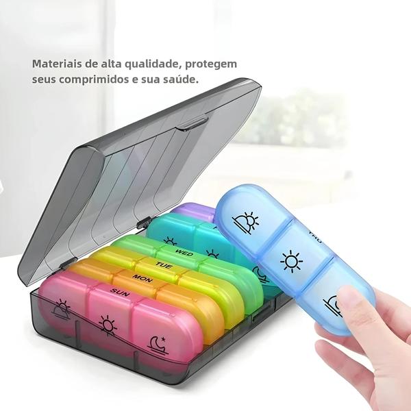Organizador de Remédios Portátil para 7 Dias - Grande Capacidade para Viagens Imagem de Organizador de Remédios Portátil para 7 Dias - Grande Capacidade para Viagens