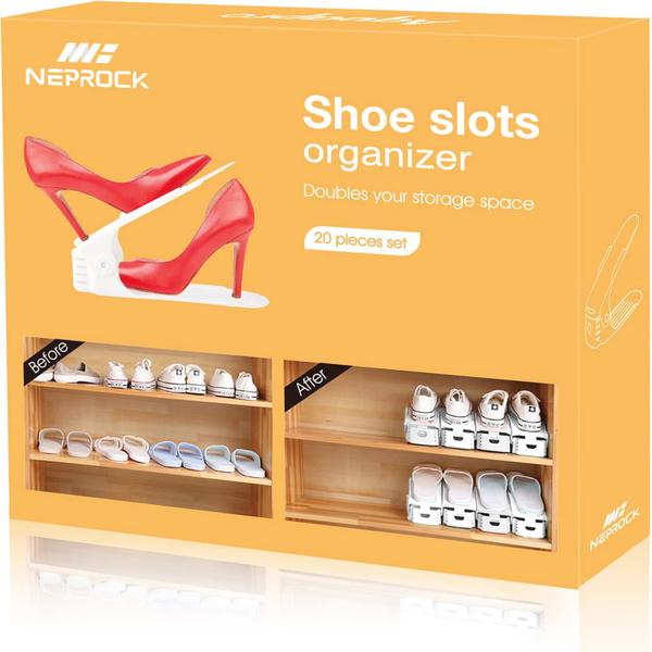 Imagem de Organizador de slots para sapatos, neprock, ajustável, pacote com 20 unidades, branco