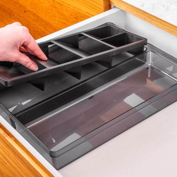 Imagem de Organizador de Talheres e Utensílios Divisor Organizador para Gaveta Clear Ou 37,5X30X5,6cm Preto