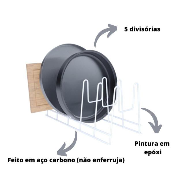 Imagem de Organizador De Tampa Panela Pote Pratos Travessa Aço Carbono Branco