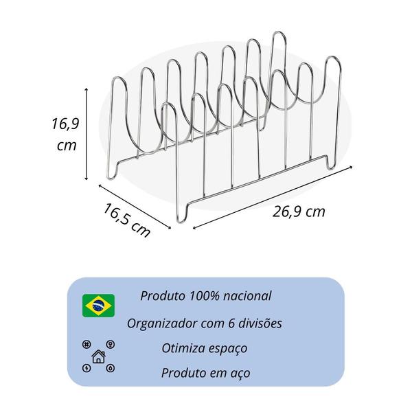 Imagem de Organizador De Tampas Frigideira Cromado Armário Panela - Arthi