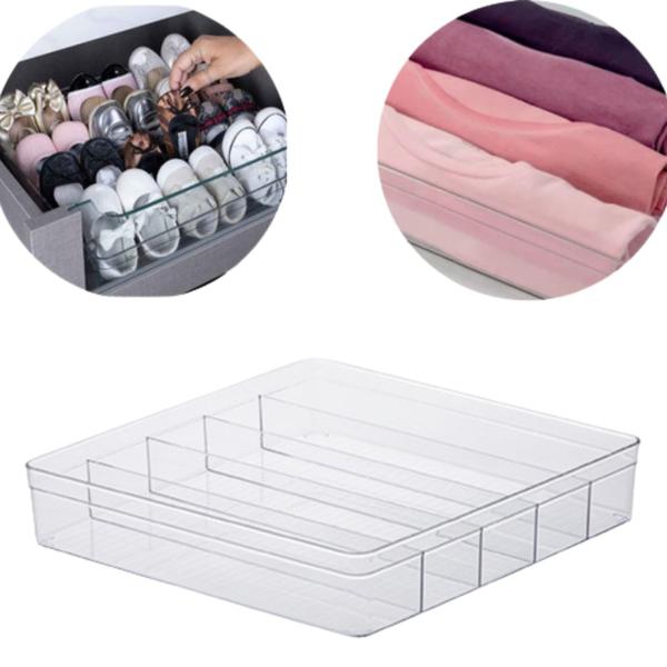 Imagem de Organizador diamond com 5 divisorias 36,5x36,5x7,5cm acrilico multiuso gaveta gaveteiro armario quarto guarda roupa cozinha talher roupa repartições 