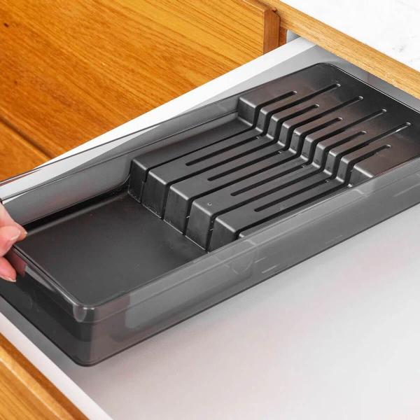 Organizador Divisor 9 Facas para Gaveta Clear Compartimento Grandes e Pequenas Ou Preto Imagem de Organizador Divisor 9 Facas para Gaveta Clear Compartimento Grandes e Pequenas Ou Preto