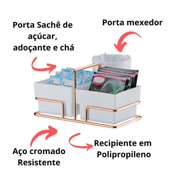 Imagem de Organizador Divisórias Porta Sachês Açúcar Chá Adoçante Rose