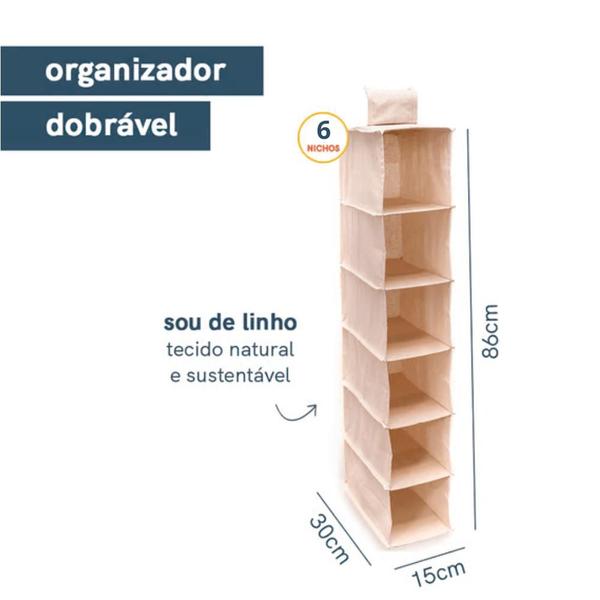 Imagem de Organizador Dobrável de Linho Off White 6 Divisórias 86X30X15CM