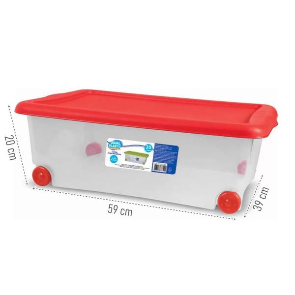 Organizador Grande Transparente 30 Litros Com Tampa E Rodas - Usual - Usual Utilidades Imagem de Organizador Grande Transparente 30 Litros Com Tampa E Rodas - Usual