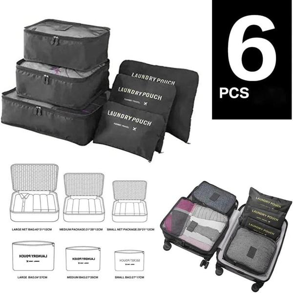 Imagem de Organizador mala viagem kit completo 6 peças necessaire porta guarda roupas sapatos biquini multiuso ziper luxo